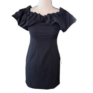 Black off the shoulder cocktail mini dress Ruffle-Neck